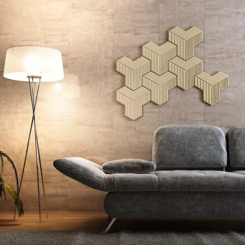 Decorative Wall Panels Golden TETRA Blocks shape routed down line pattern rich 3D texture Pk3