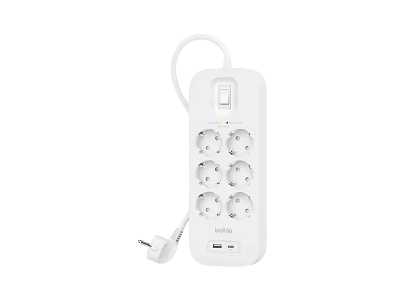 BELKIN Multiprise parafoudre 6 prises + USB TYPE-C + USB- Blanc (SRB002CA2M)