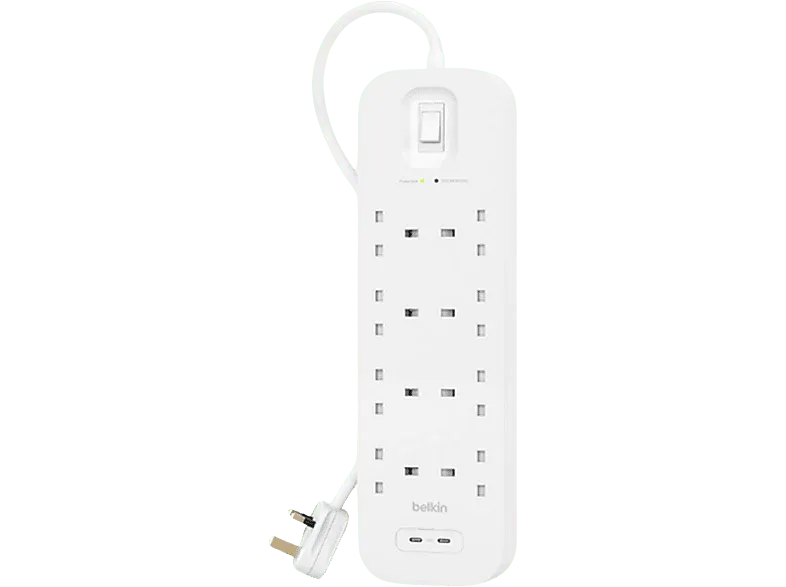 BELKIN Multiprise parafoudre 8 prises UK + 2 x USB TYPE-C Blanc (SRB004CA2M)