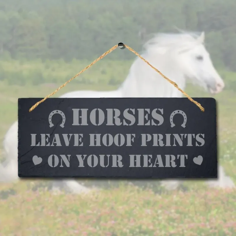 Horses Leave Hoof Print Laser Personalized Hanging Slate Shed Pet Animal Plaque Sign