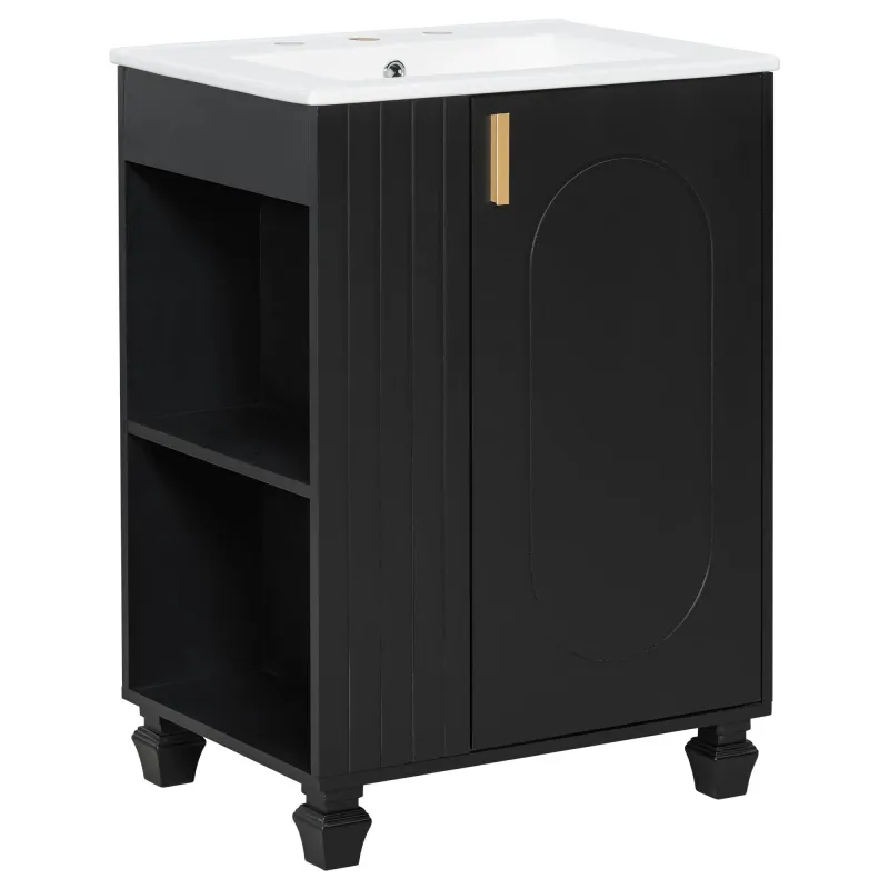 Classic Vintage Bathroom Vanity Sink, Door Shelf, Side Open Storage Frame