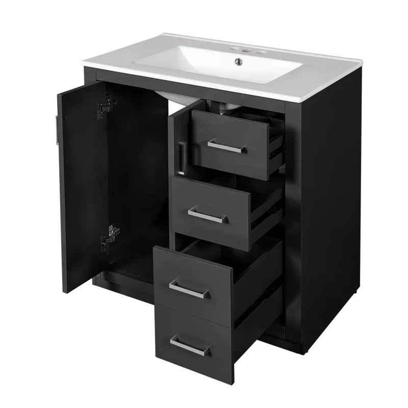 Bathroom Vanity Sink, Storage Cabinet, Freestanding Place 3 Drawers & Soft Closing Doors