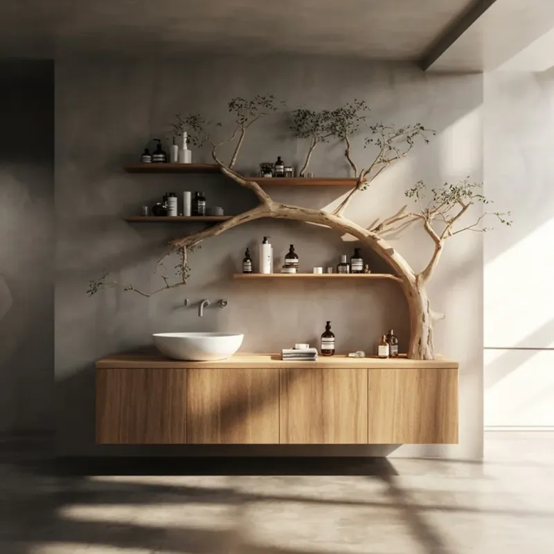 Tree Branch Bathroom Vanity & Floating Shelves – Reliable Wood Sink Console