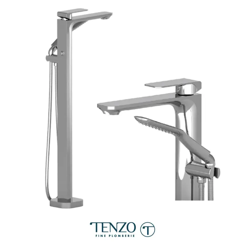 Tenzo Quantum Free Standing Tub Filler Faucet Shiny metal