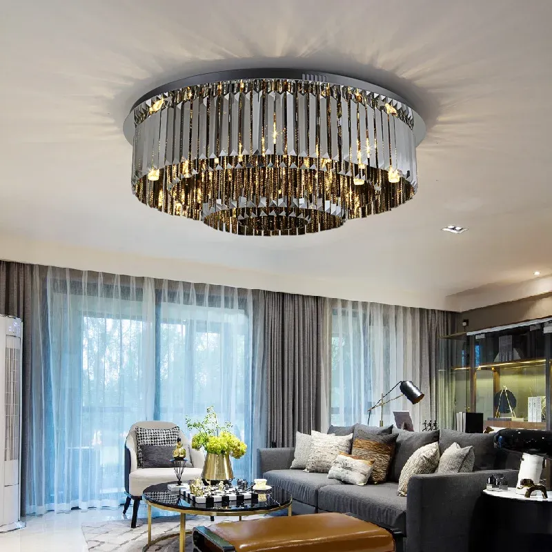 Afralia™ Luxury Black Crystal Ceiling Airy Modern Home Decor and Lighting