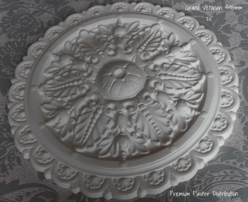 Plaster Ceiling Rose Grand Victorian Design 495mm / 20" Handcrafted UK Inc Adhesive & Fixing Kit