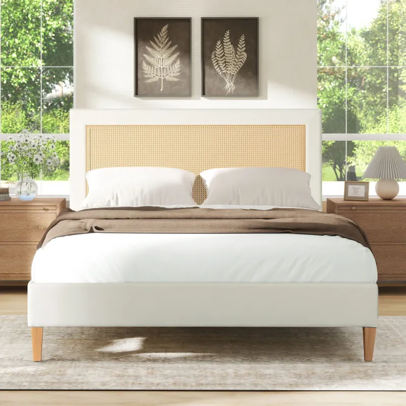 Weather-Resistant Haley - Upholstered Cane Back Platform Bed