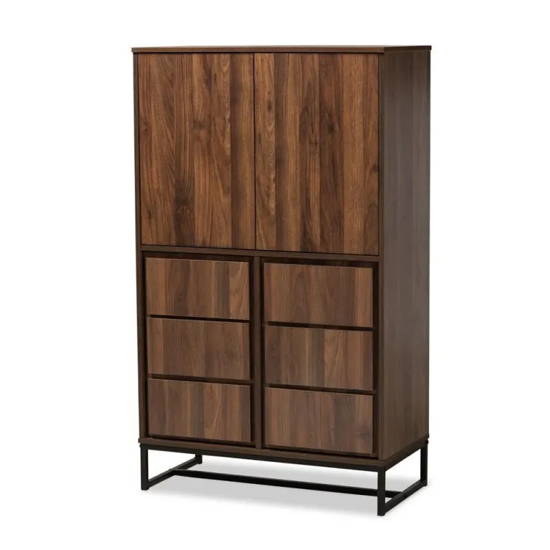 Weather Resistant Neil Up-to-date and Contemporary Walnut Brown Finished Wood and Black Finished Metal Multipurpose Storag...