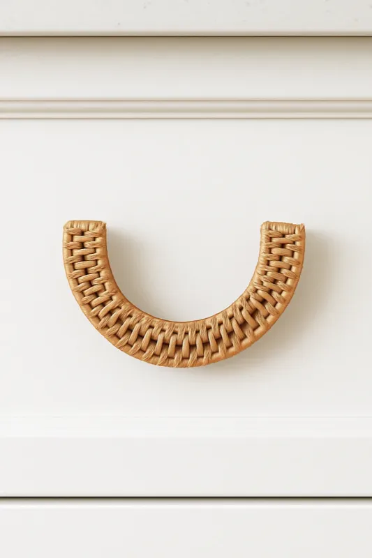 Dunstanburgh Half Moon Rattan Handle Kitchen Cabinets