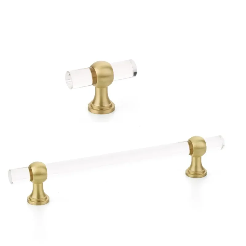 Lucite and Brushed Warm alloy "Gleam" Cabinet Knobs and Drawer Pulls Mounting Screws