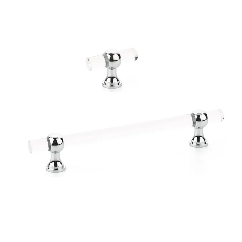 Lucite and Polished Shiny metal "Gleam" Cabinet Knobs and Drawer Pulls