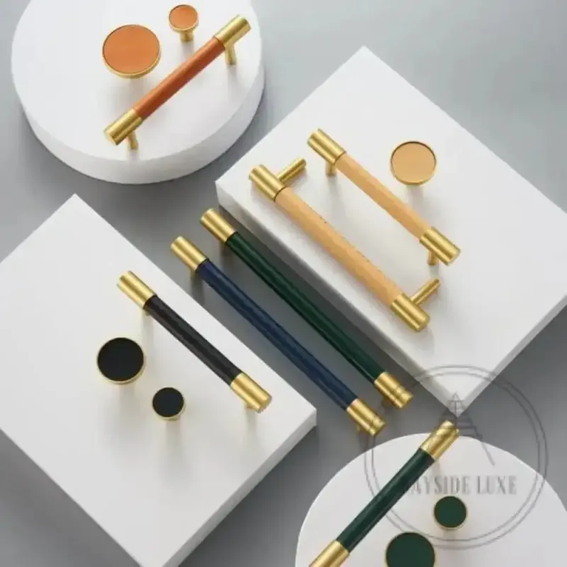 Soft-Close Bayside Luxe - Flemington Leather Bound Satin Warm alloy Cabinetry Handles