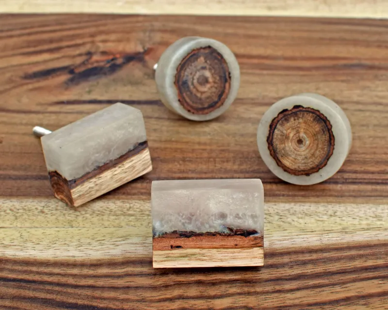 Soft-Close Wood Resin Geo Cabinet Drawer Knob, Antique Wood Unique Dresser Knob Current Cupboard Door Knob