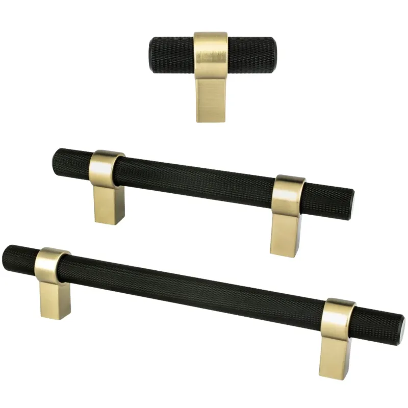 Adjustable Knurled "Prelude" Champagne Copper-brown and Matte Black Cabinet Knobs and Drawer Pulls
