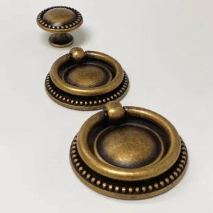 Antique Warm alloy "Dots" Ring Pull and Cabinet Knob Kitchen Cabinets