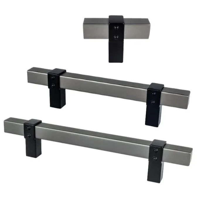 Ash Gray and Soft-touch Black "Rio" Dual-Finish Cabinet Knob and Drawer Pulls Soft-Close Mechanism