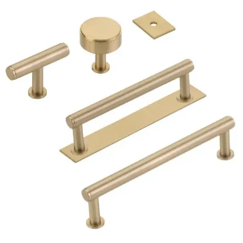 Champagne Bronze "Maison No. 2" Smooth Drawer Pulls and Cabinet Knobs Add-on Backplate