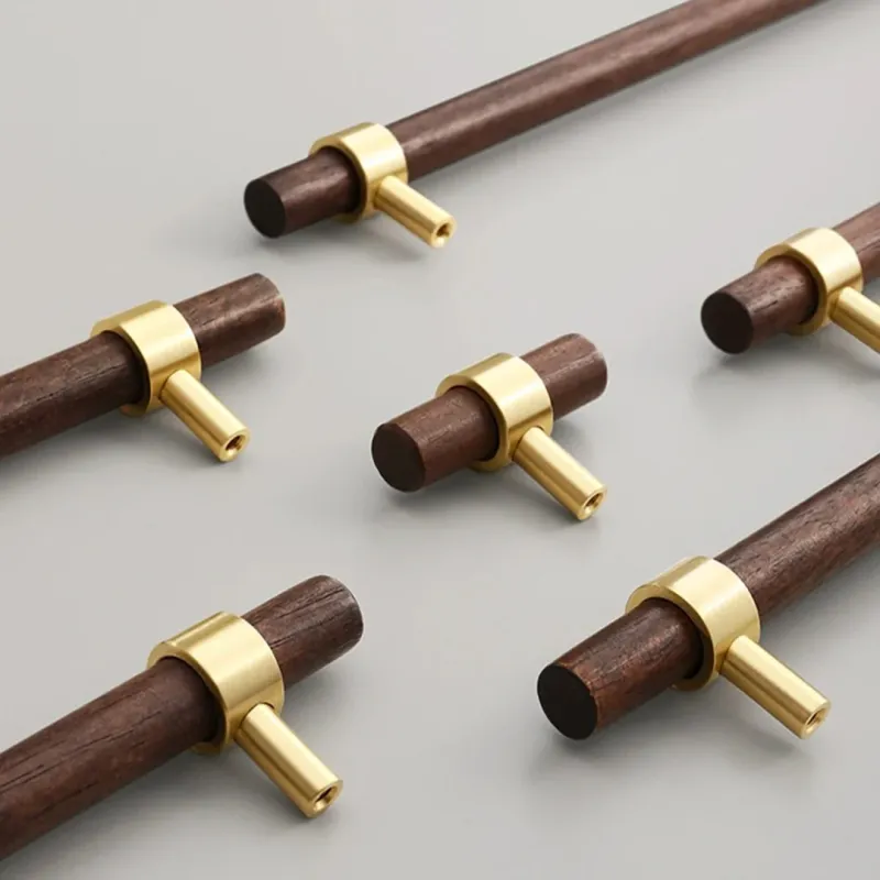 CLAUS | Ebony Walnut T-Bar Cabinet Handles | Solid Wood & Brass Pulls