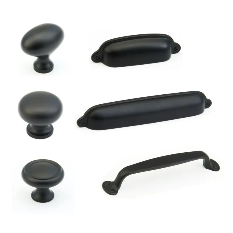 Flat Jet-black "Leah" Drawer Pulls Handles and Cup Pulls