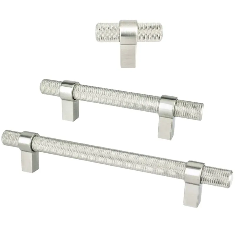 Full Extension Knurled "Prelude" Soft-touch Nickel Cabinet Knobs and Drawer Pulls