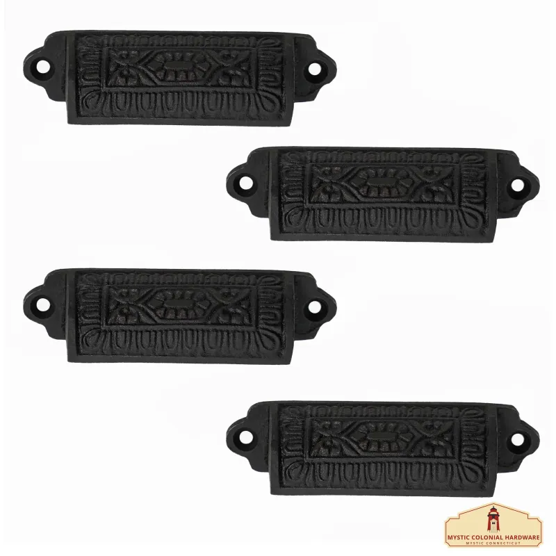 Full Extension Rustic Cast Iron Place 4 Drawer Pulls Cabinet Cup Pulls: Ideal Victorian, Colonial, Retro, Steampunk, Gothi...
