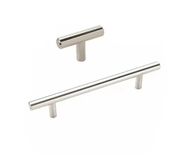 Glossy Nickel T-Bar Round Cabinet Knob and Drawer Pulls Blum