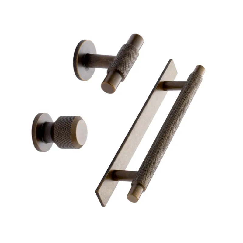 Knurled Backplate Antique Rustic gold "Manor" Knobs and Drawer Pulls