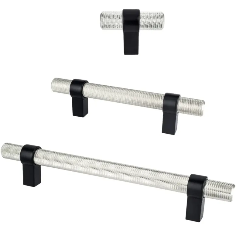 Knurled "Prelude" Matte Black and Textured Nickel Cabinet Knobs and Drawer Pulls