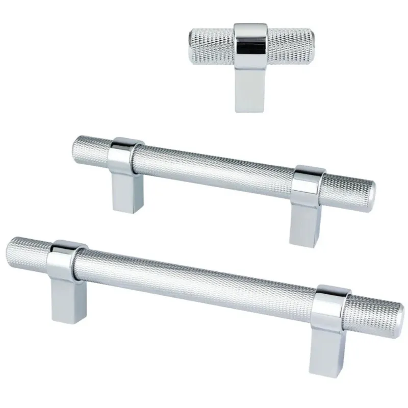 Knurled "Prelude" Polished Chromium Cabinet Knobs and Drawer Pulls