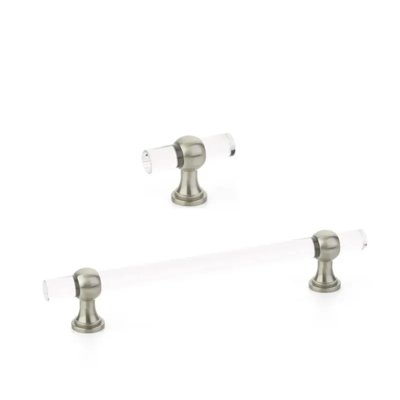 OEM Replacement Lucite and Satin Nickel "Gleam" Cabinet Knobs and Drawer Pulls