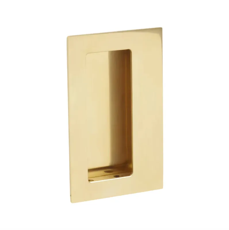 Offset Rectangular Flush Recess Door Pull Unlacquered Polished Warm alloy