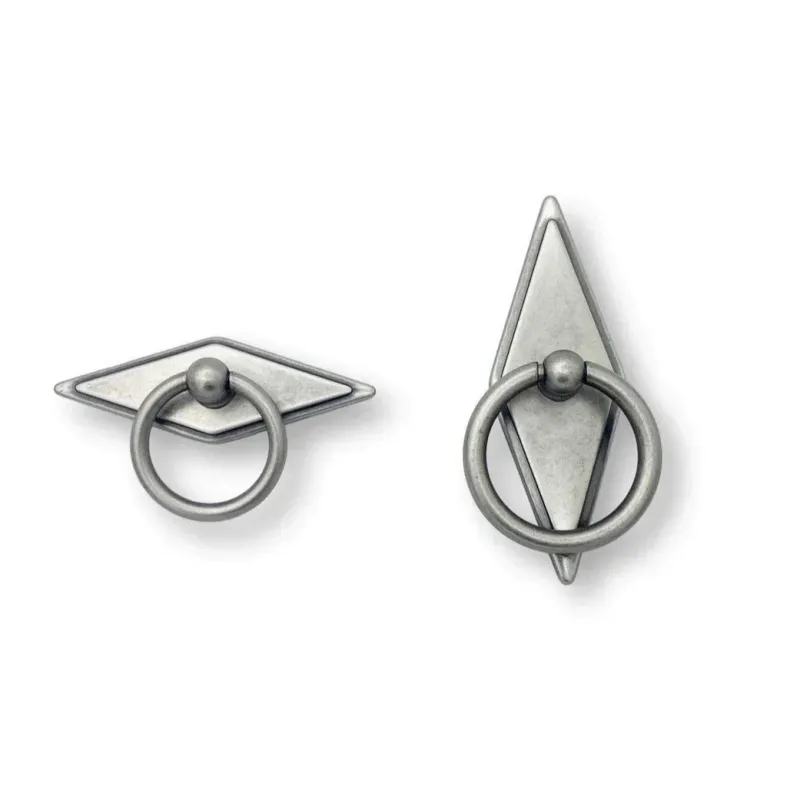 Premium Solid Brass Rhombus "Ella" Antique Sterling Ring Drawer Pulls Backplate
