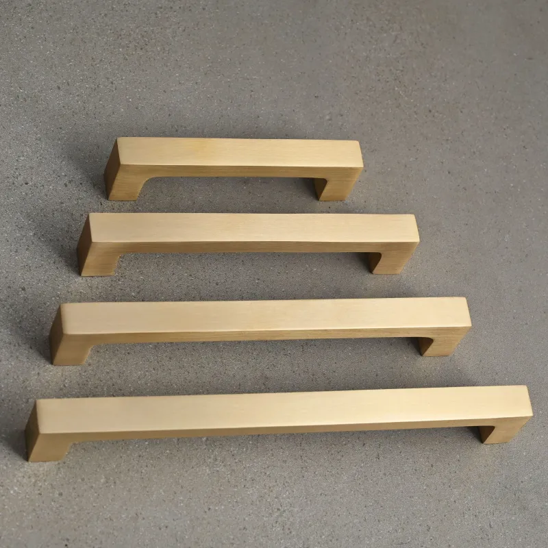 Premium Solid Brass Solid Textured Satin Brass Lacquered Square Bar Pull Handles | 4 Sizes