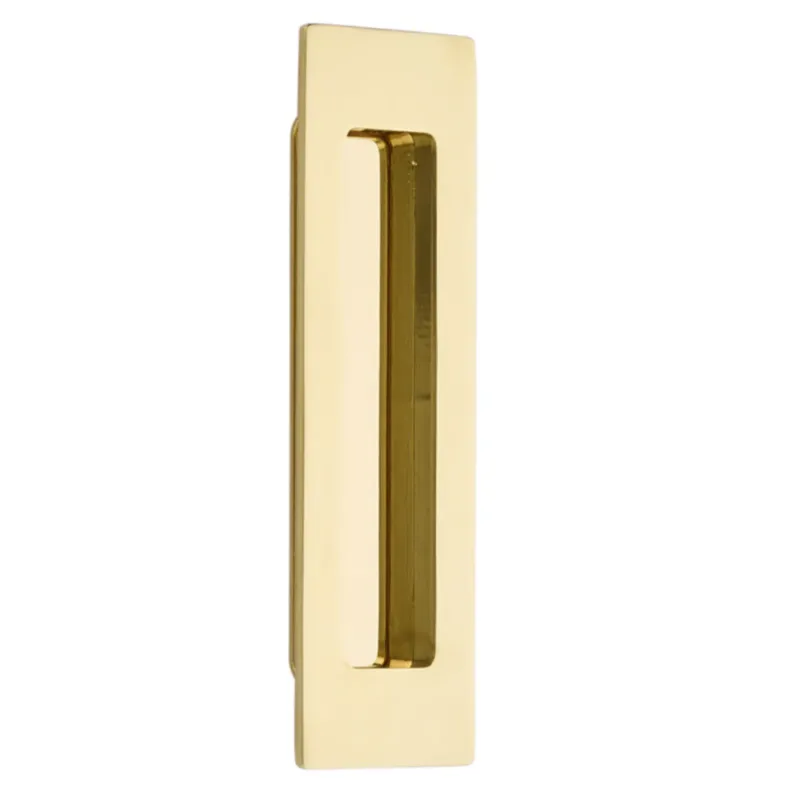 Present-day Rectangular Flush Unlacquered Polished Brass Recess Door Pull