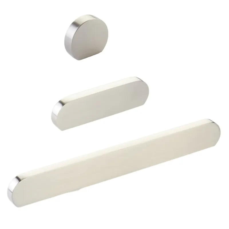 Satin-brushed Nickel "Bit" Rounded Drawer Pulls and Cabinet Knobs