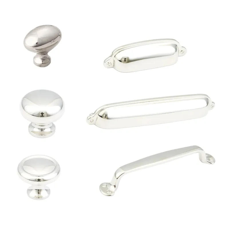 Self-Closing Glossy Nickel "Leah" Cabinet Knobs Drawer Pulls and Cup Pulls