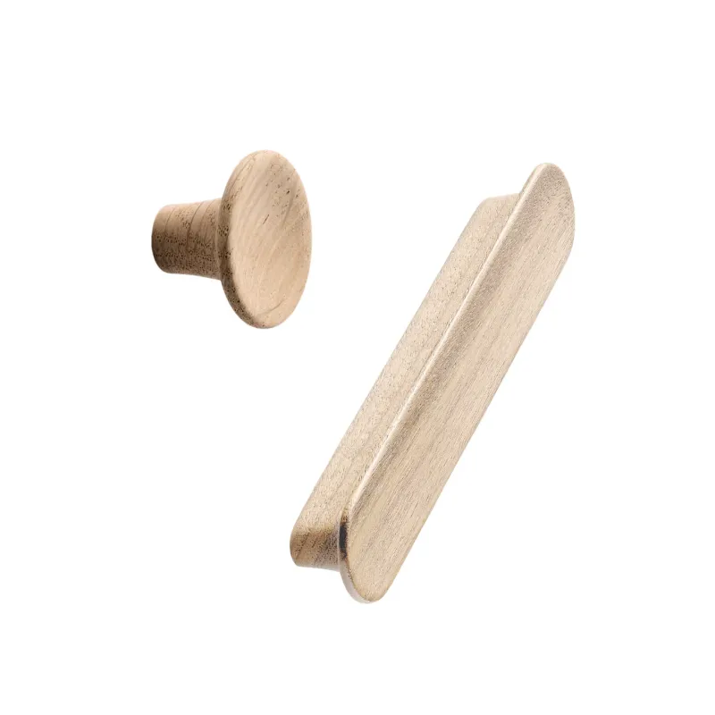 Self-Closing Unlacquered Oak Wood "Tuba" Cabinet Knob and Drawer Pulls