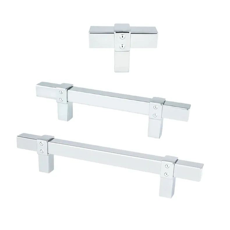 Shiny Chrome "Rio" T-Bar Cabinet Knob and Drawer Pulls