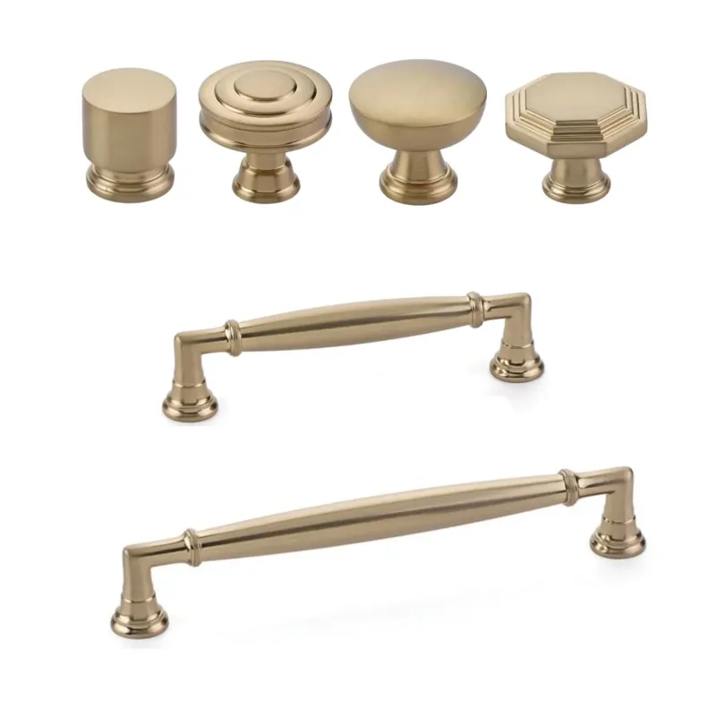 Soft-Close Dampened Champagne Warm finish "Elite" Cabinet Knobs and Drawer Pulls