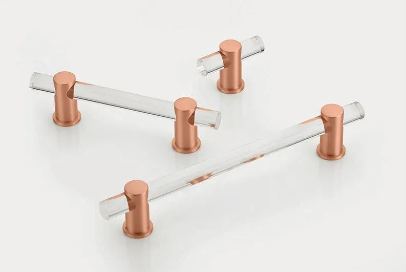 Soft-Close Satin Warm-toned and Lucite "Gleam" Cabinet Knob and Drawer Pulls