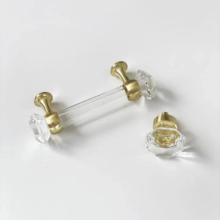 Soft-Close Soft-touch Brass Glass Octagon Cabinet Knob and Drawer Pull
