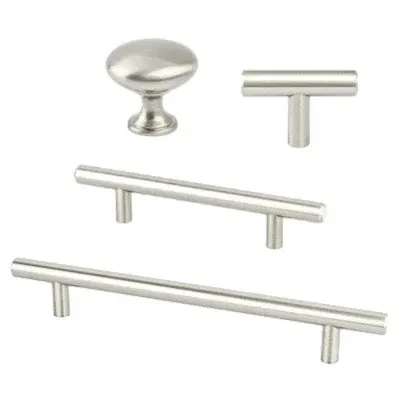 Soft-touch Nickel "Dash" T-Bar Round Knob and Drawer Pulls