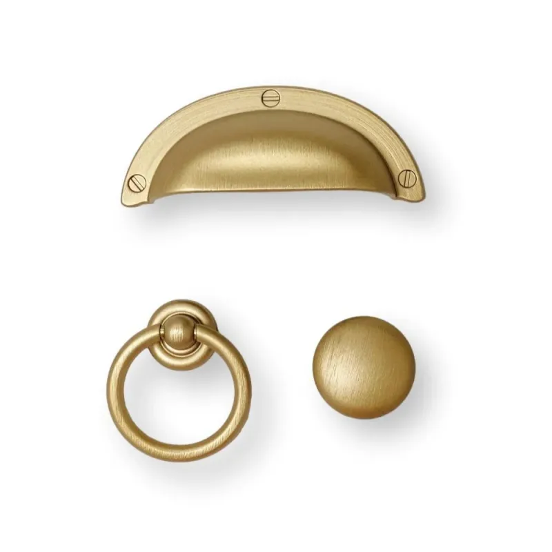 Textured Gold "Capri" Cup Drawer Pull, Ring Pull or Round Cabinet Knob Quick Release