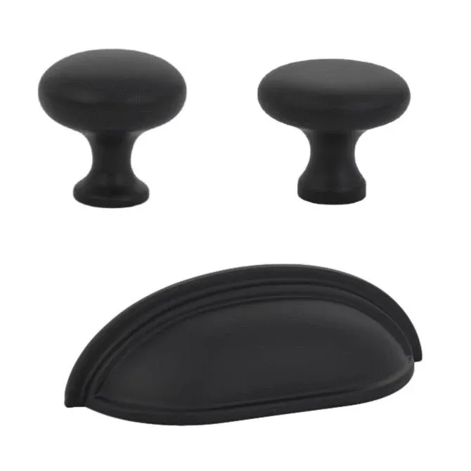 Undermount Low-sheen Black "Heritage" Cabinet Knobs and Cup Pulls