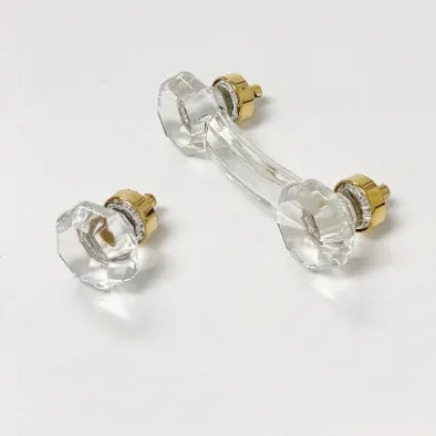 Unlacquered Polished Brass and Lucid Glass Cabinet Knob and Drawer Pull