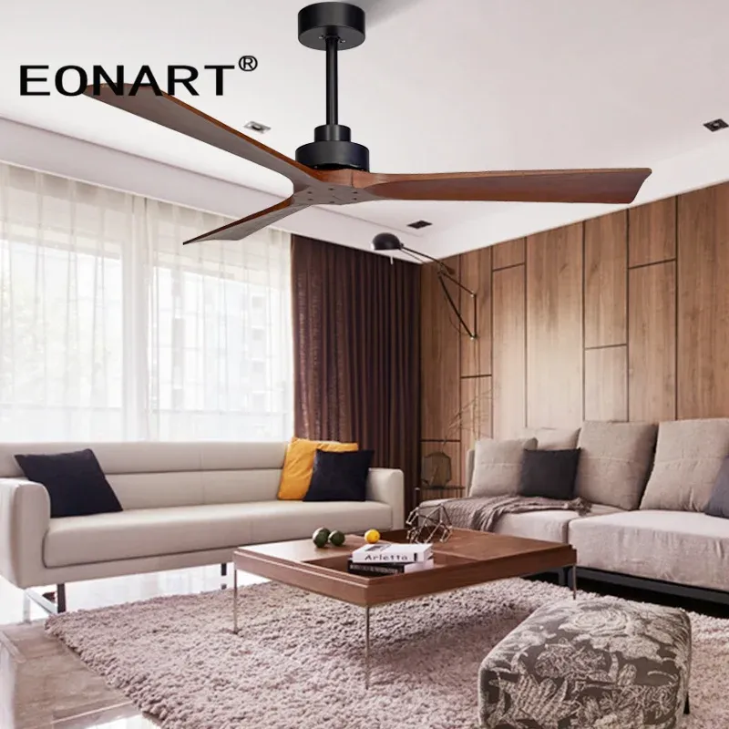 Afralia™ Black Timber Ceiling Fan Modern Solidwood Remote Control 52" No Light