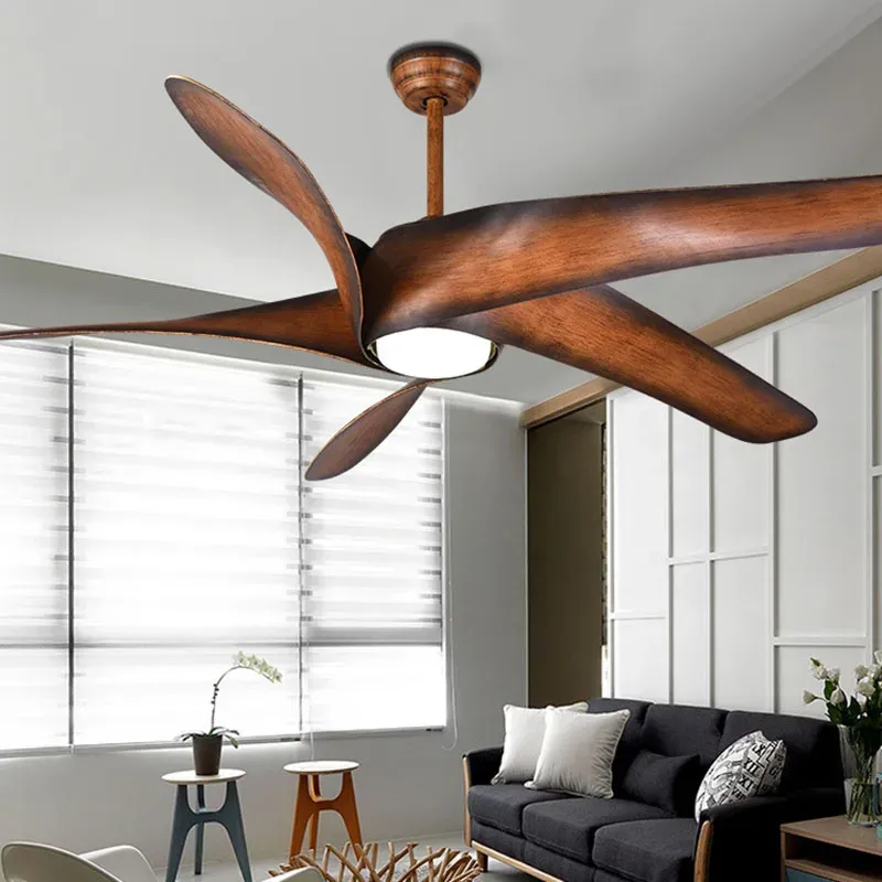 Afralia™ 60" Brown Blades Ceiling Fan Lights Remote Control LED Buoyant