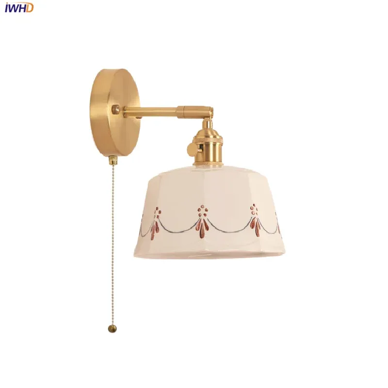 Afralia™ Ceramic LED Wall Lamps Pull Chain Switch Rotate Warm-toned Vanity Light