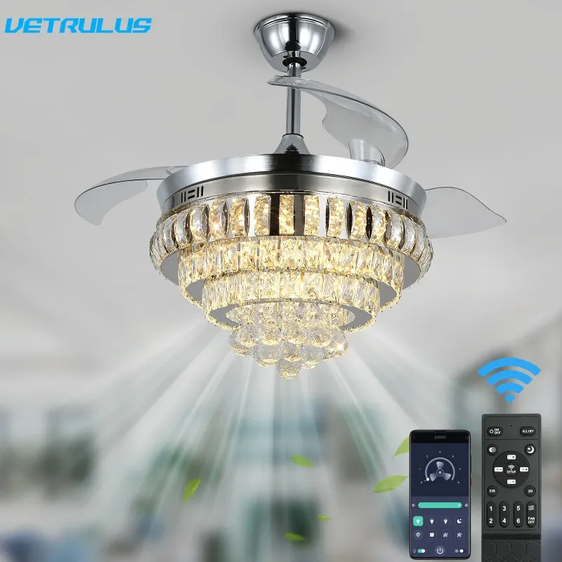 Afralia™ Crystal Ceiling Fan LED Portable and Remote Control