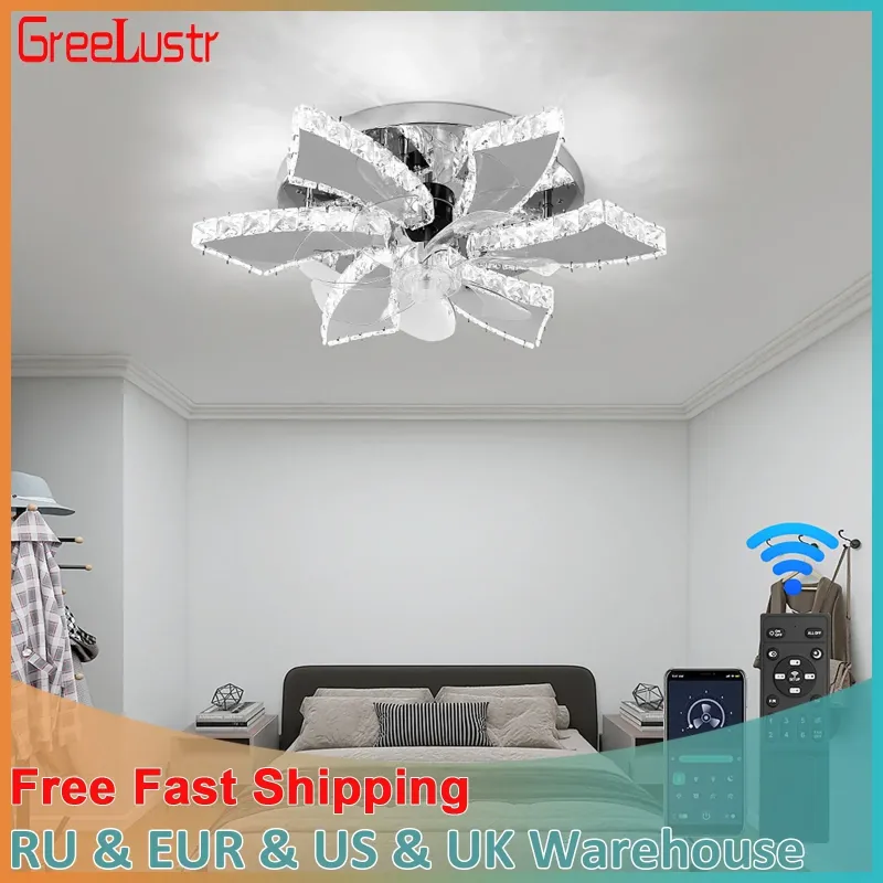 Afralia™ Crystal Ceiling Fan: LED Remote Control Chandelier Bedroom & Living Room